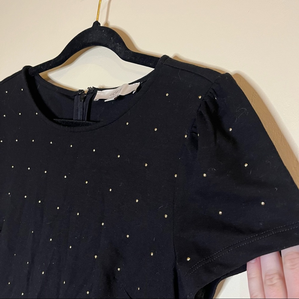 Loft Black & Gold Studded Fit & Flare Cap Sleeve Dress size 4